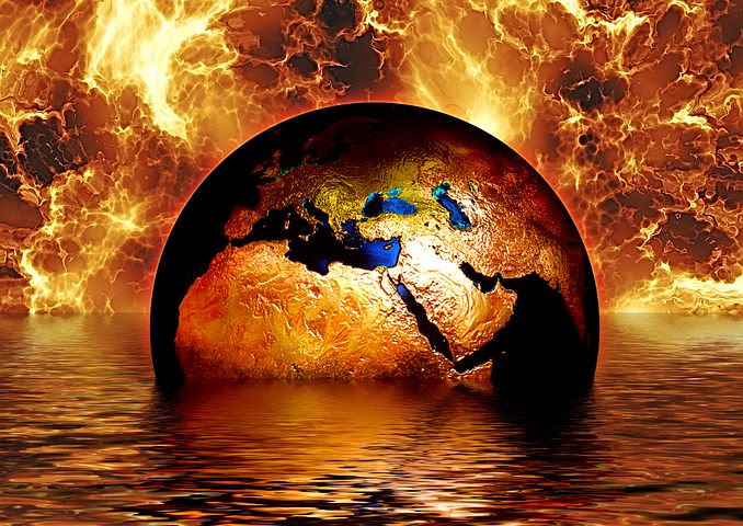 Stylized image of Planet Earth on fire